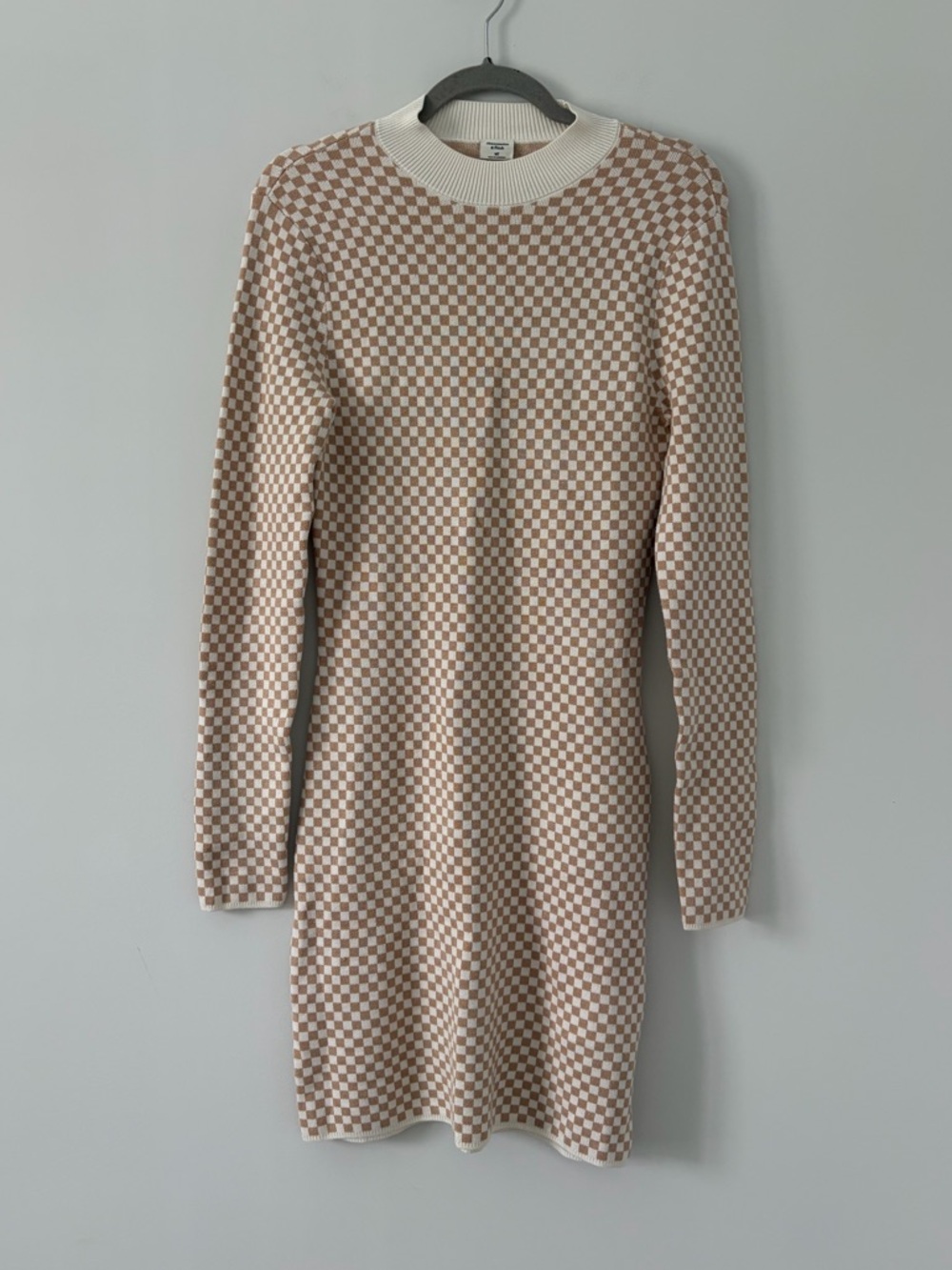 Abercrombie & Fitch Beige Brown Checkered Long Sleeve Sweater Dress NWT M TALL
